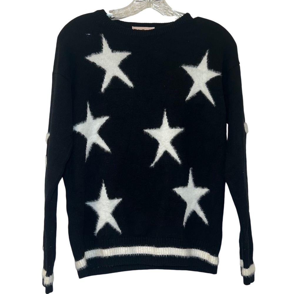 T Love Italy Black White Star Pattern Cashmere Blend Crew Neck Sweater S kidcore
